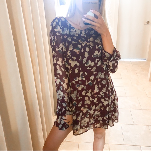 ASTR Burgundy Printed Long Sleeve Dress - Picture 3 of 7